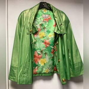 Mondial Green Metallic Leather Jacket